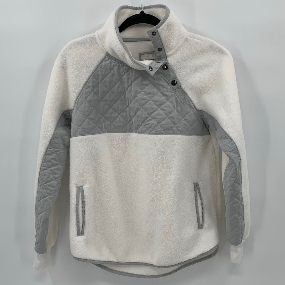 Abercrombie & Fitch Small Fleece Pullover Quilted Asymmetrical Snap Mock White